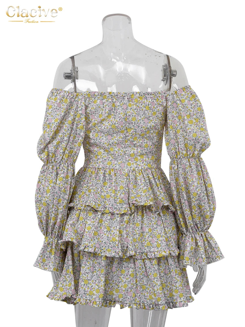 Clacive Sexy Slim Print Womens Dresses 2024 Fashion Slash Neck Long Sleeve Mini Dress Elegant High Waist Ruffle Female Dress Clacive Sexy Slim Print Womens Dresses 2024 Fashion Slash Neck Long Sleeve Mini Dress Elegant High Waist Ruffle Female Dress